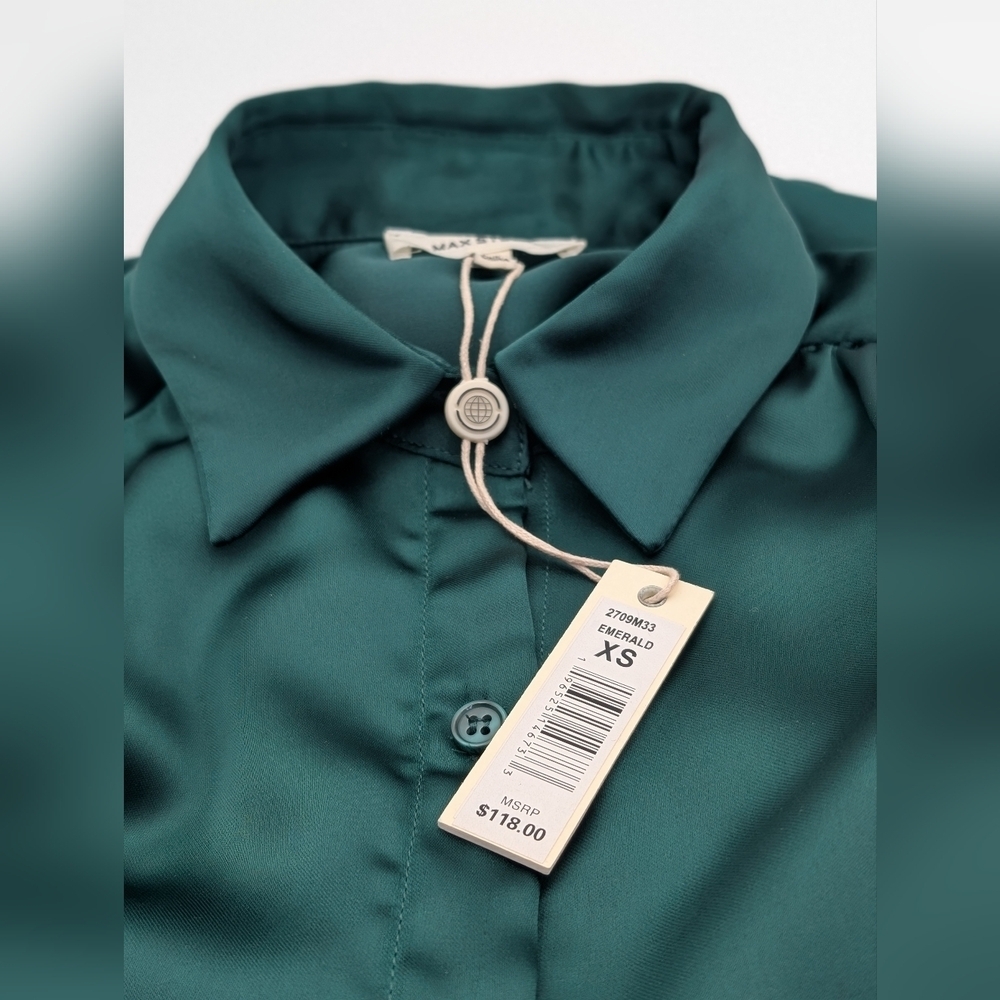 MAX STUDIO Emerald Green Blouse Polyester Women's Long Sleeve Size XS - Picture 8 of 17